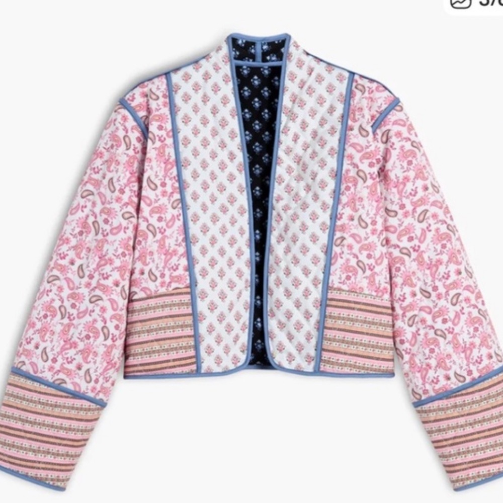 Quilted Paisley Blue Cropped Jacket - Picture 3 of 7